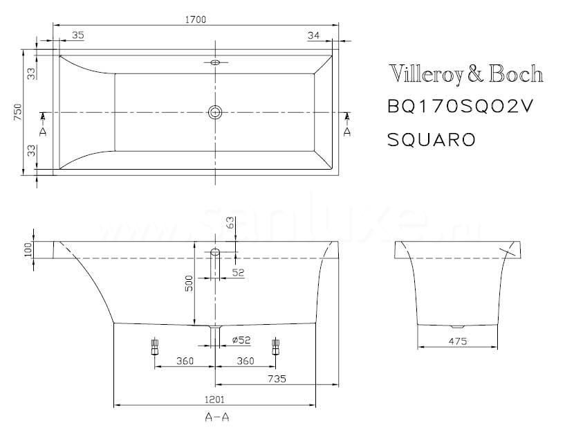 Акриловая ванна VILLEROY&BOCH Squaro 170x75