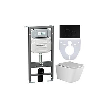 Комплект CERAMICANOVA Envision + Metric с сиденьем с микролифтом, кнопка Round черный матовый