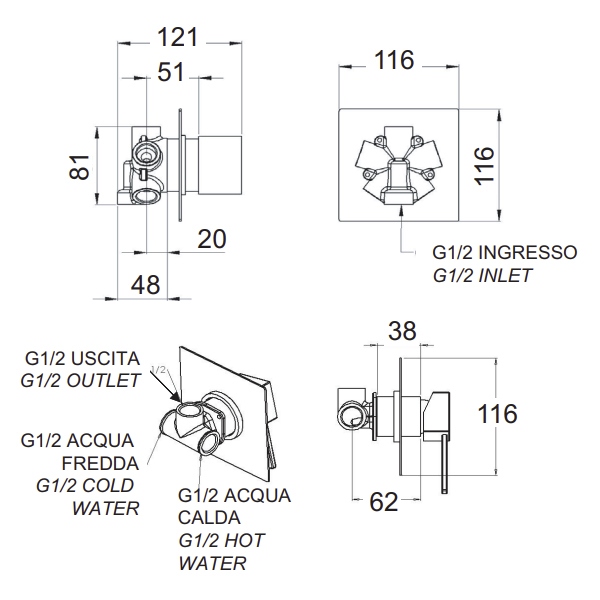 Встраиваемый смеситель REMER Qubika Q94C