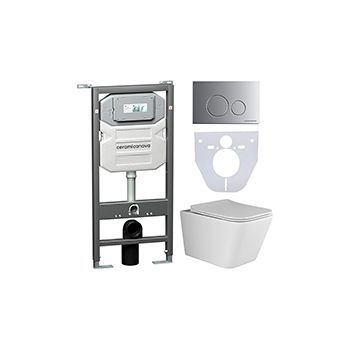 Комплект CERAMICANOVA Envision + Metric с сиденьем с микролифтом, кнопка Round хром матовый
