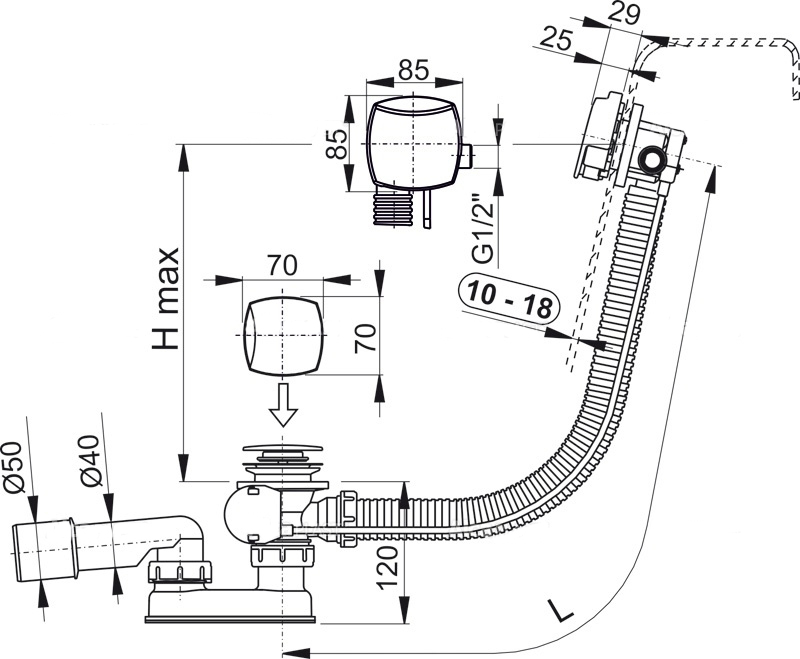 Слив-перелив ALCAPLAST A565KM3