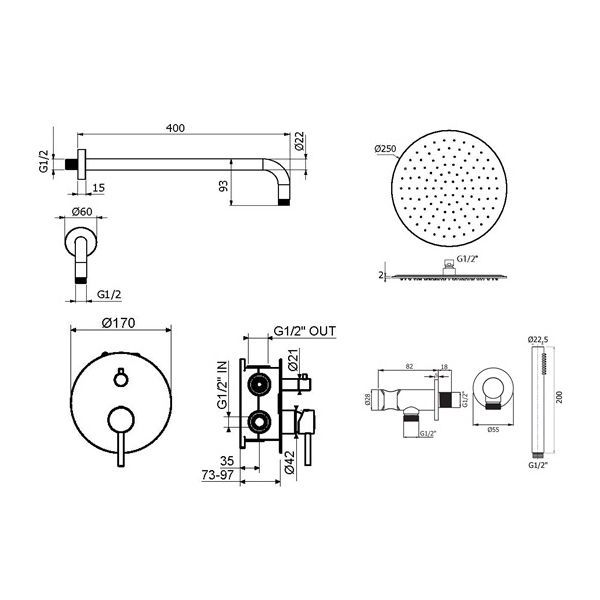 Душевой комплект PLUMBERIA Ixo KITXO18RS медь брашированная