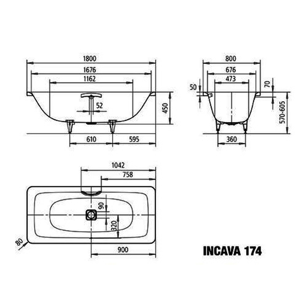 Стальная ванна KALDEWEI Incava мод. 174, 180x80 + easy-clean