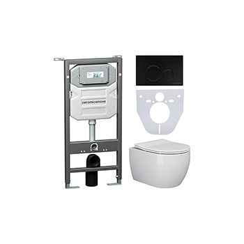 Комплект CERAMICANOVA Envision + Play с сиденьем с микролифтом, кнопка Round черный матовый
