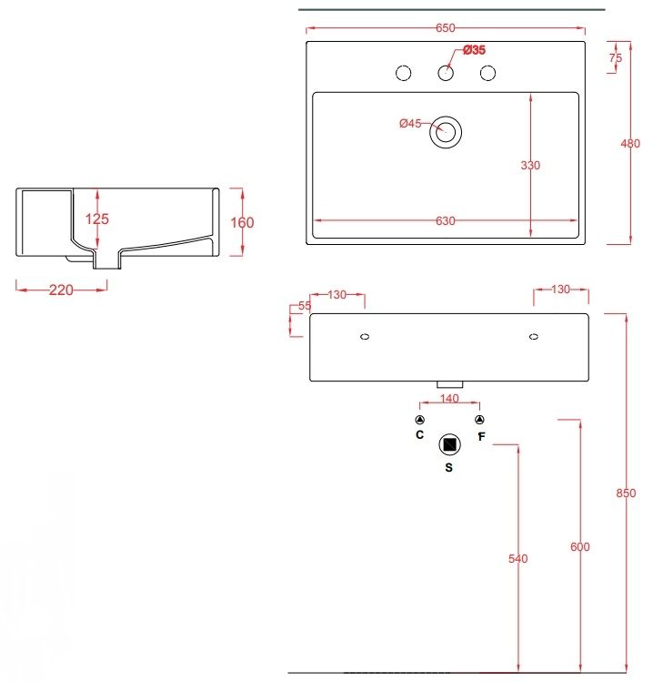 Раковина ARTCERAM Quadro 65