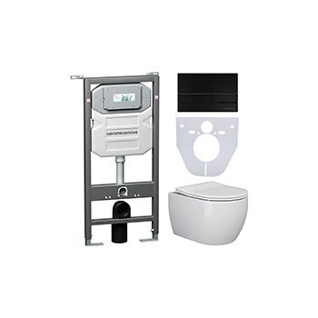 Комплект CERAMICANOVA Envision + Play с сиденьем с микролифтом, кнопка Flat черный матовый