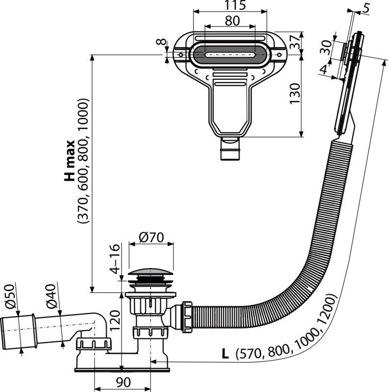 Слив-перелив ALCAPLAST A516CKM-100