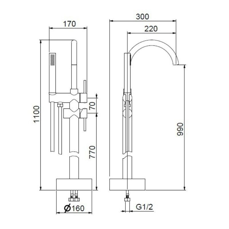 Смеситель для ванны WEBERT Rimini RI851101560 черный матовый
