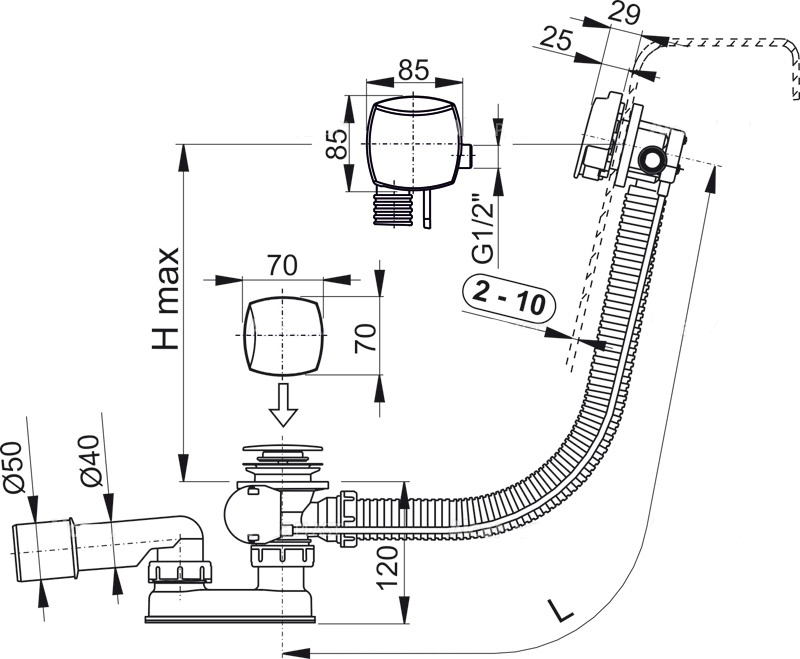 Слив-перелив ALCAPLAST A564KM3-100
