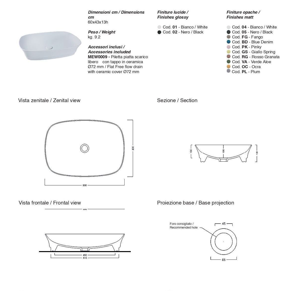 Раковина WHITE CERAMIC Idea 60