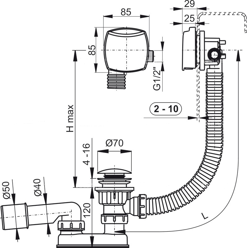 Слив-перелив ALCAPLAST A508KM-120