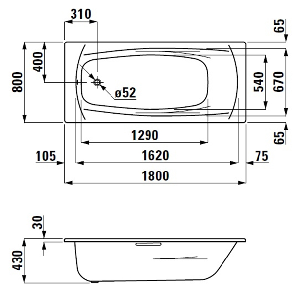Ванна стальная LAUFEN Palladium 180x80х43