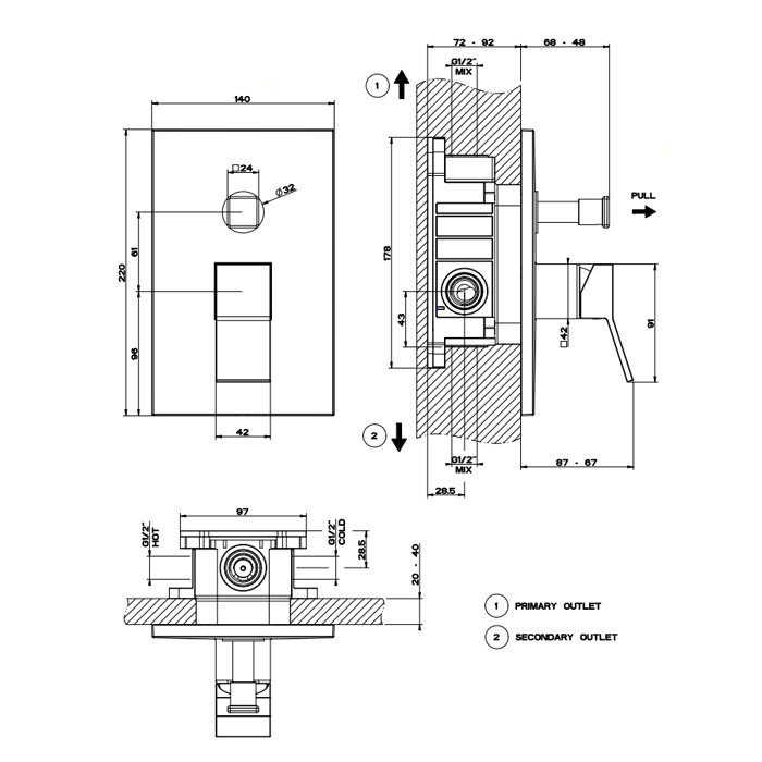 Встраиваемый смеситель GESSI Rettangolo K 53079#031