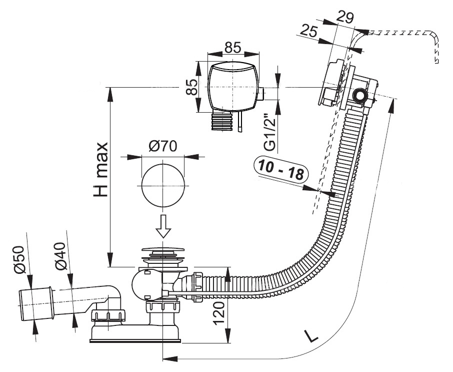 Слив-перелив ALCAPLAST A565KM1