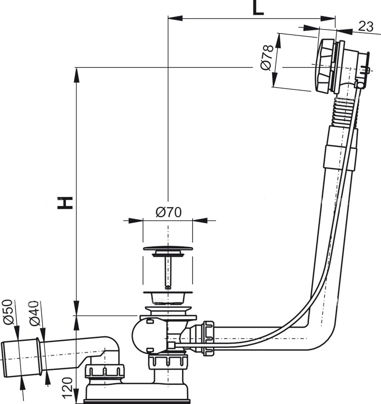 Слив-перелив ALCAPLAST A550KM-120