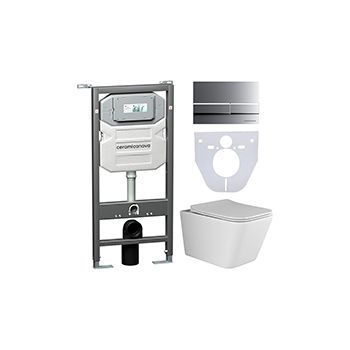 Комплект CERAMICANOVA Envision + Metric с сиденьем с микролифтом, кнопка Flat хром матовый